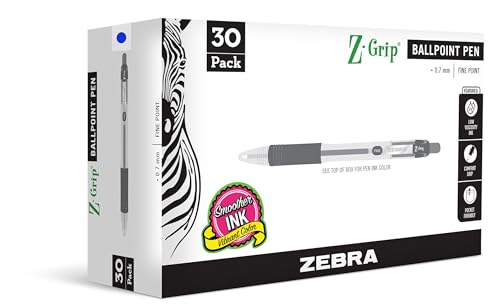 Stylos rétractables Zebra Pen Z-Grip pointe 0.7mm pour écrire sans bavure lot de 30