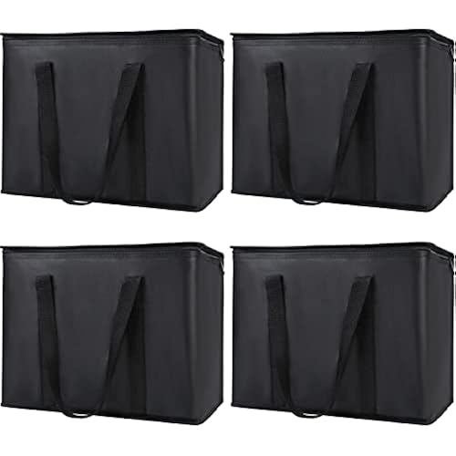 4-Pack Insulated Reusable Shopping Grocery Bags, X-Large Soft Cooler Bag Insulated, Boadon Collapsible Grocery Shopping Tote Bags for Food Delivery, Portable Softside, Black