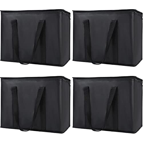 4-Pack Insulated Reusable Shopping Grocery Bags, X-Large Soft Cooler Bag Insulated, Boadon Collapsible Grocery Shopping Tote Bags for Food Delivery, Portable Softside, Black