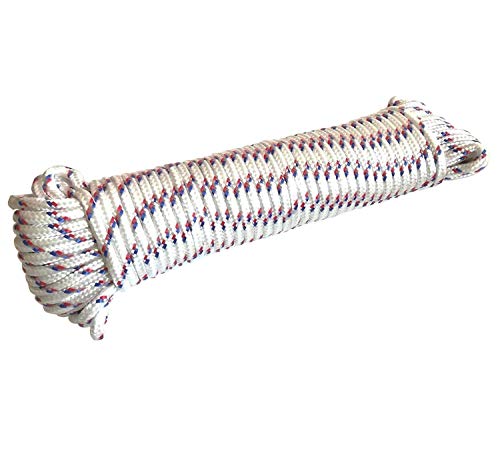 EUROXANTY Cuerda para Tender | Cuerda Duradera de Nylon | Resistente al Sol y la Lluvia | Cuerda para Acampada y jardinería | Blanca con Rayas 20 m