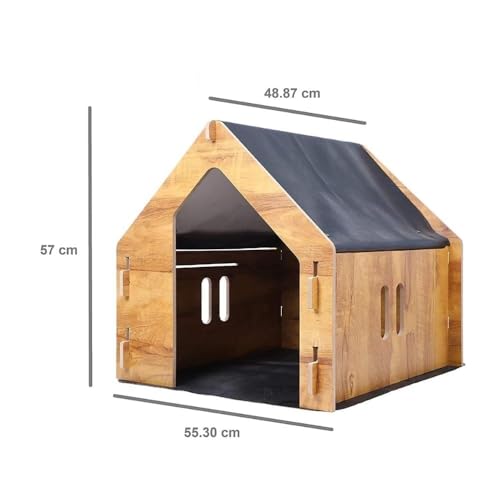 Image of Wooden Dog House, Durable Outdoor Pet Shelter for Small and Medium Dogs, Weather-Resistant Wooden Kennel with Elevated Floor and Sloped Roof for Home Garden (Big)