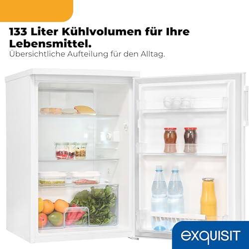 Exquisit Kühlschrank | 133 l Nutzinhalt, Energieklasse C, 37 dB(A) | kompakt, LED-Innenbeleuchtung, verstellbare Glasablagen, Gemüseschublade, manuelle Temperaturregelung | KS516-V-H-010C weiss