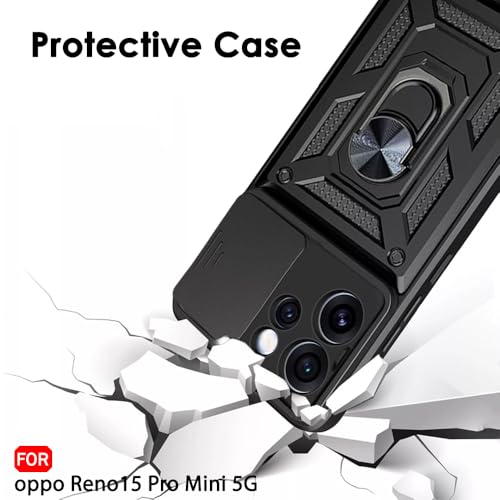 Image of TheGiftKart Tough Armor Bumper Back Cover Case for Oppo Reno 15 Pro Mini 5G | Sliding Camera Cover, Kickstand & Ring Holder | 360 Degree Protection Back Cover for Reno15 Pro Mini 5G (PC & TPU, Black)
