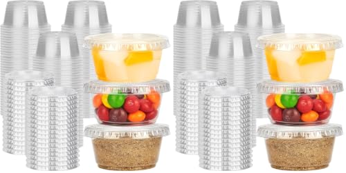 Image of YEEHAW 100 Sets - 2 oz Jello Shot Cups with Lids, Portion Cups, Clear Disposable Plastic Jello Shot Cups for Meal Prep, Salad Dressing, Souffle, Portion Containers (Pack of 2)