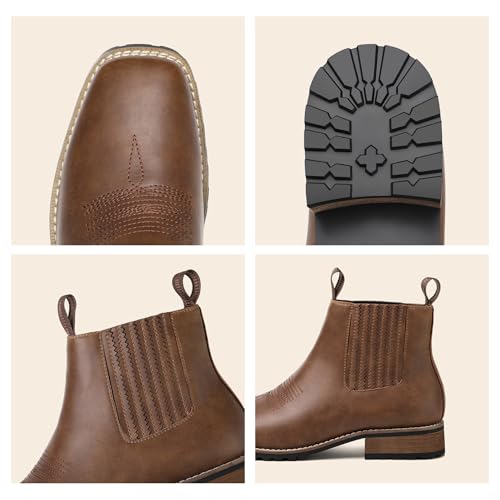 Image of JASONSTAR Cowboy Boots for Men Square Toe, All-Weather Slip-On Work & Casual Western Chelsea Boots -botines para hombre