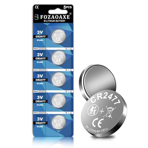 FOZAOAXE CR2477 Battery 5 Pack CR2477 3V Lithium Battery 10-Year Shelf Life & Leak-Proof DL2477 ECR2477 BR2477 CR 2477 Batteries Compatible with Ecobee Sensor Key Fob Smart Devices
