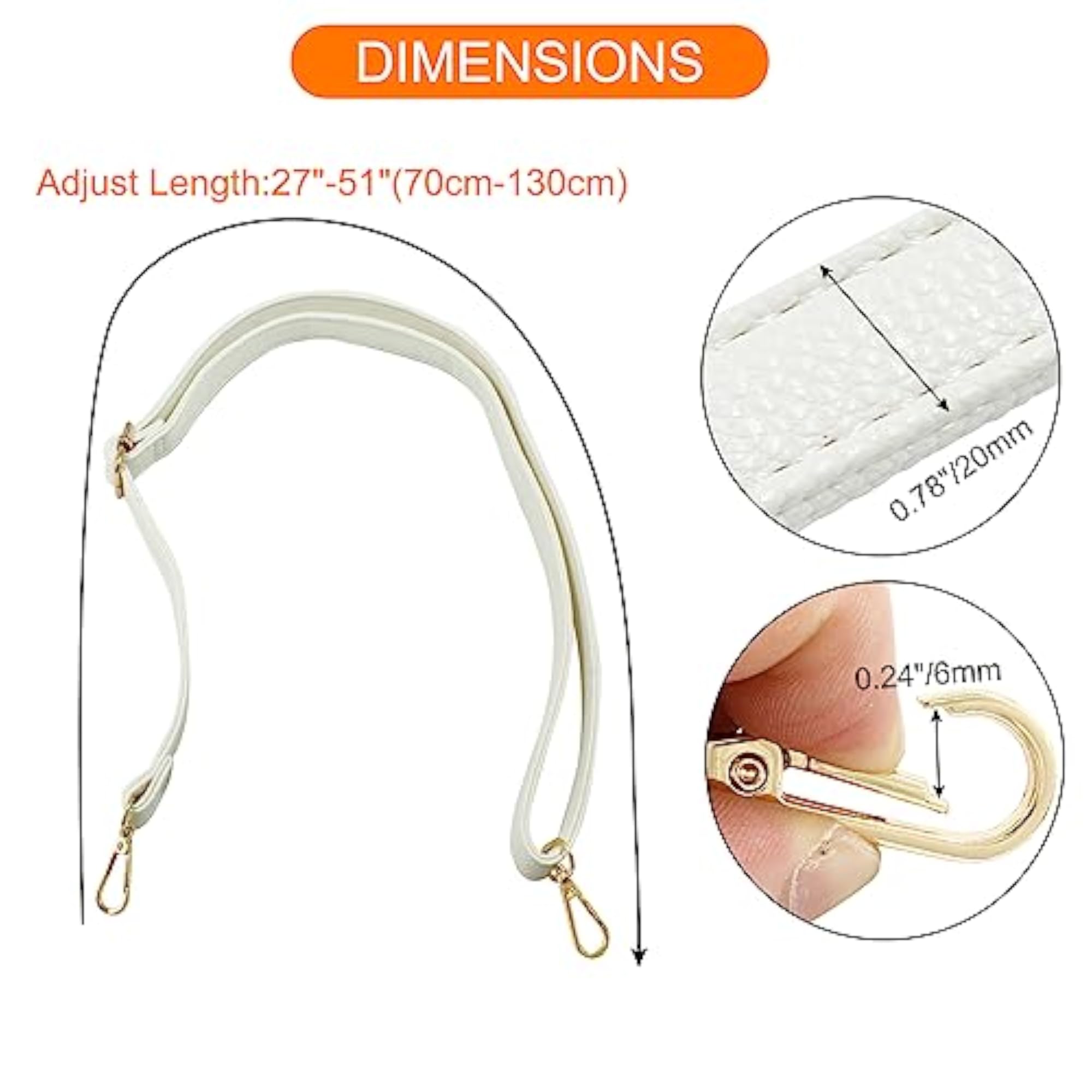 Adjustable White Leather Purse Straps
