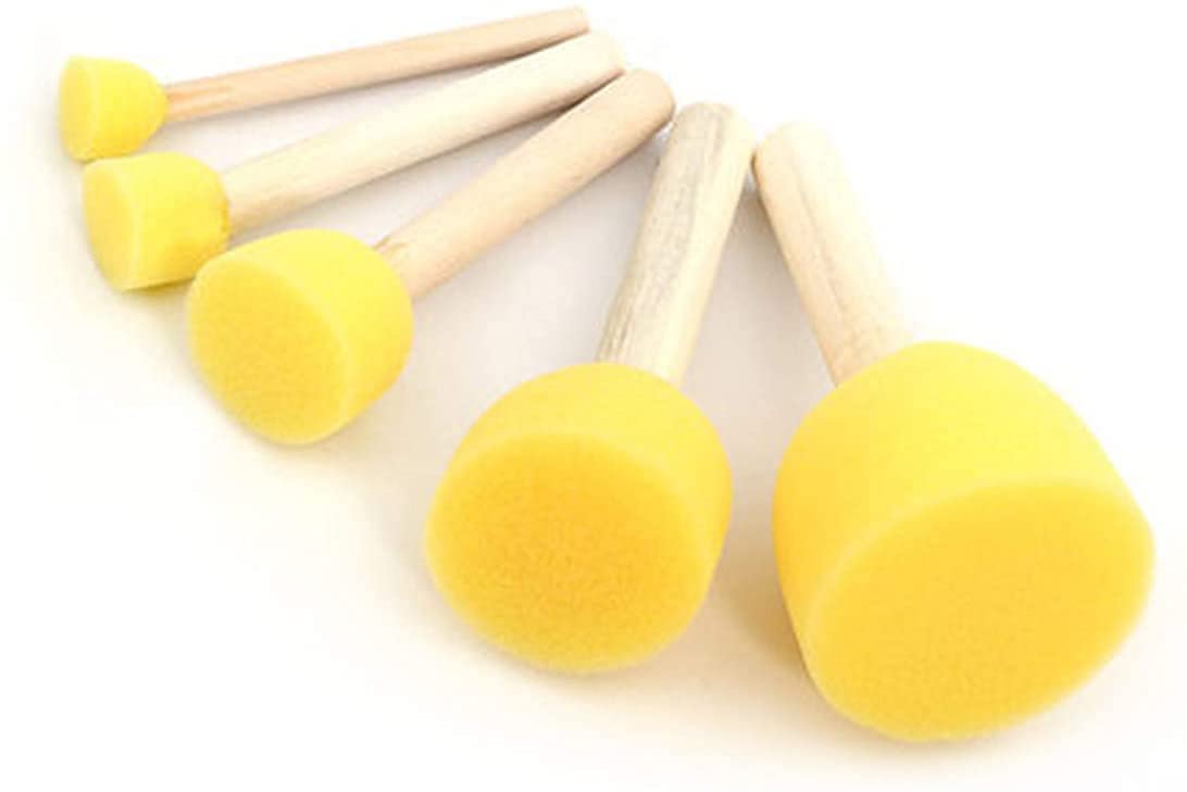 GOODIEBOX 5 Pcs Round Paint Foam Sponge Brush Set, Wooden Handle Foam Brush, Paint Tools for Kids, Painting Stippler, 5 Assorted Size