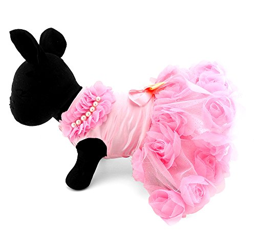 Selmai Pet Dog Evening Dress Formal Clothes Tutu Shirts Satin Rose Puppy Cat Small Dog Tutu Wedding Costume Pink S #TOP6