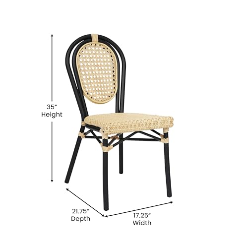 Flash Furniture Cannes Indoor/Outdoor Commercial Thonet Bistro Stack Chair - Natural PE Cane Rattan Back and Seat - Black Metal Frame - Set of 2 by Flash Furniture - Image 6