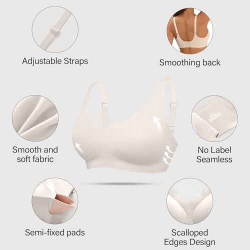 Image of Bras for Women No Underwire Seamless Wireless Scalloped V Neck Bralette