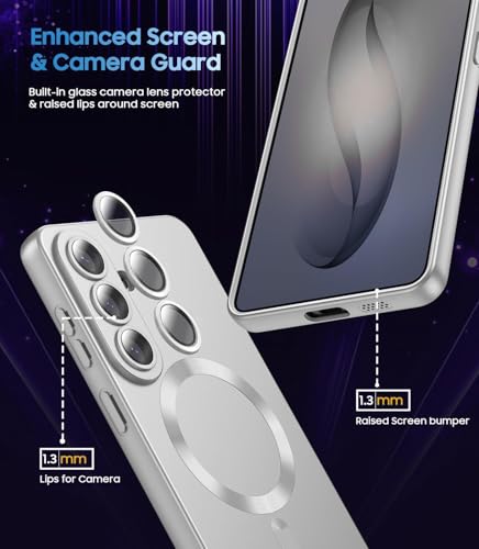 Image of DIZORO Compatible with Samsung S26 5g Case, Compatible with MagSafe, Matte Luxury Metallic Luster Flexible TPU Wireless Charging Shockproof Back Cover with Camera Protector Lens (Silver)