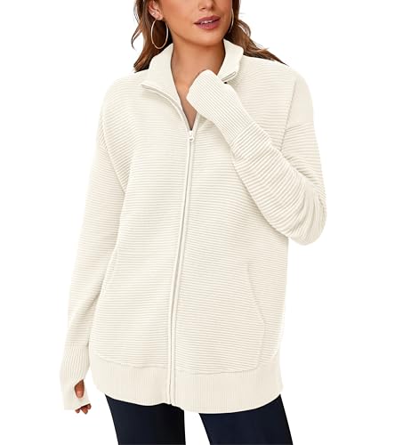 Image of PRETTYGARDEN Womens Long Sleeve Zip Up Ribbed Cardigan Sweaters