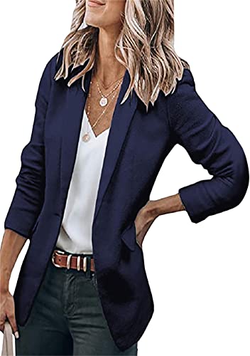 GRASWE Women's Solid Color Lightweight Blazer Long Sleeve Single Breasted Business Jacket Work Button Down Coat