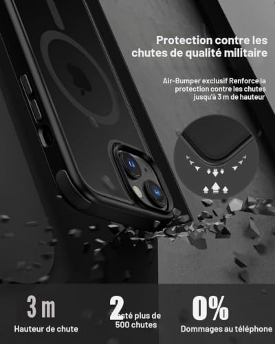 Coque magnétique pour iPhone 15 antichoc housse anti-rayures noire - 3