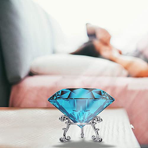 Adwikoso Large Crystal Diamond Paperweight with Stand Jewels Wedding Decorations Centerpieces Home Decor 3.15 inch (Light Blue)