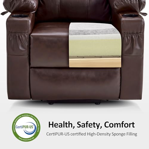 Image of MCombo Large Power Lift Recliner Chair with Massage and Heat for Tall Elderly People, 3 Positions, Cup Holders, and USB Ports, Faux Leather 7516 (Large, Dark Brown)