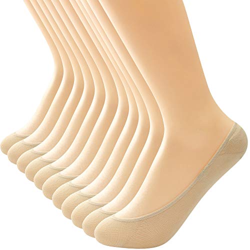 10 Pairs Ultra Low Cut Liner Socks Women No Show Non Slip Hidden Invisible for Flats Boat Summer (10 Nude)