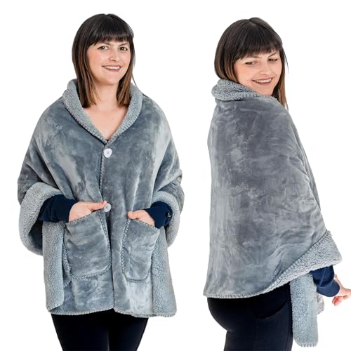 Premium Double Layer Poncho Blanket -No Sleeves Easy On Easy Off- Drape and Go- Top...
