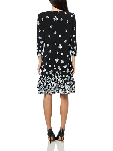 Image of Tommy Hilfiger Women's 3 /4 Sleeve Crew Neck Double Ruffle Hem Jersey Shift Mini Dress