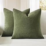 MIULEE Olive Green Couch Pillow Covers 18x18 Inch, Set of 2 Soft Chenille Decorative Square Throw Pillow Covers Farmhouse for Sofa Living Room Bed