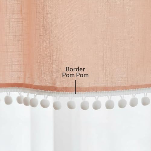 Image of HOMEMONDE Sheer Curtains 6 Feet Long One Piece - Both Sides Pompom Window Curtain, Transparent and Light Filtering, Hang with Rod Pocket - (72 Inch, Peach)