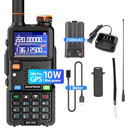 BAOFENG 5RH Pro GPS Handheld Radio Multi-Band USB-C Charging Radio Copy Frequency 640 Channels Walkie Talkie 10W High Power APRS Radio for Adult