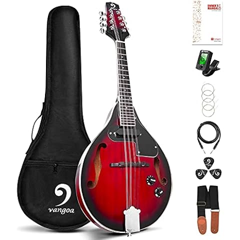 Vangoa A Style Mandolin Acoustic Electric Mandolins Instrument for Beginner Red Sunburst Mahogany with Gig Bag Picks Strings Tuner Strap Cover