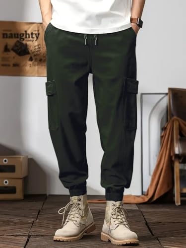 Image of Leriya Fashion Men's Cargo Pants | 6 Pocket Cotton Cargo Joggers for Men | Loose Fit Stylish Pant with Pockets | Casual Baggy Trousers & Streetwear Lower