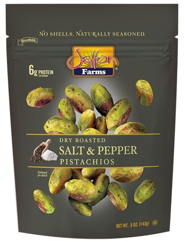 Setton Farms Semillas de pistacho con sabor natural, sal y pimienta, pistachos sin cáscara, certificado sin OGM, sin gluten, vegano y kosher, bolsa resellable de 142 ml