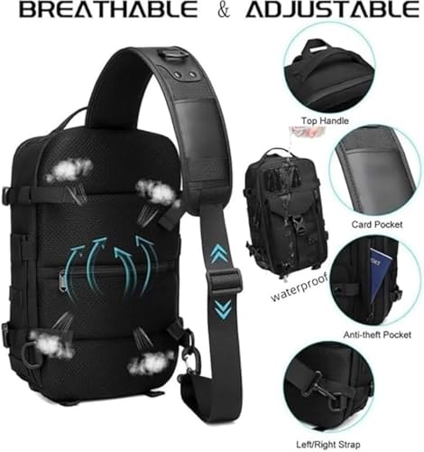 Cosmos Explorer Sling Bag, Outdoor Hiking Waterproof Crossbody Shoulder, Anti Theft Tactical Sling Backpack, (Black) - Thumbnail 3