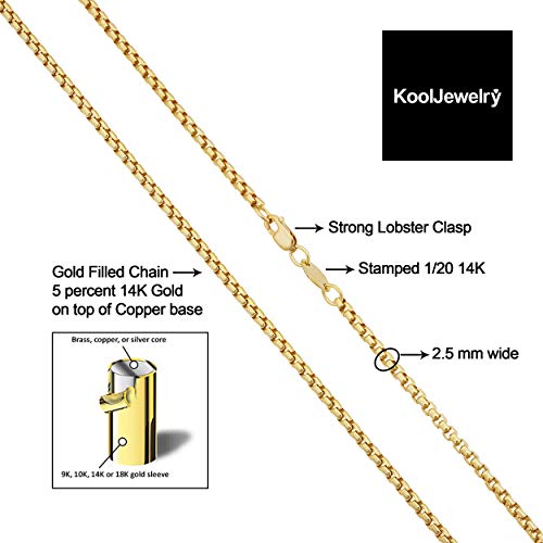 14k Yellow Gold Filled 2.5 mm Round Box Link Chain Necklace for Men and Women (16, 18, 20, 22, 24 or 30 inch)2
