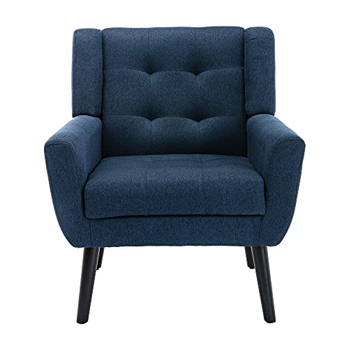 Dolonm Midcentury Modern Accent Chair With Arms, Upholstered Fabric Reading Side Chair Tufted Back Decorative Wingback Chair For Living Room Bedroom (Blue) #TOP1