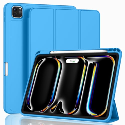 Image of ZryXal New iPad Pro 13 Inch Case (M5) 2025 / (M4) 2024 with Pencil Holder, Smart iPad Case [Support Pencil Pro and Pencil (USB-C)], Support Touch ID and Auto Wake /Sleep (New Ocean Blue)