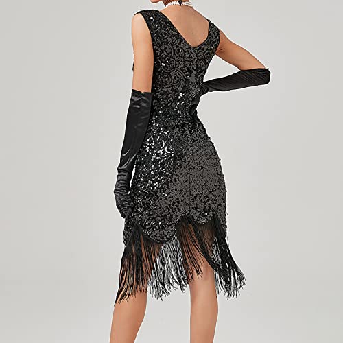Robe Flapper Noire Haut de Gamme Brodée de Perles Taille M - 5