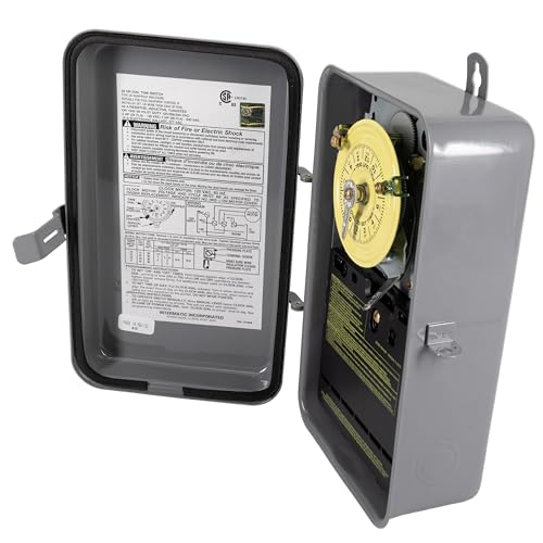 Image of Intermatic T101R 24-Hour Mechanical Timer Switch - 120V SPST, Type 3R Indoor /Outdoor Metal Enclosure, Heavy Duty, Manual Override, 40 Amp - Ideal for Lights, Pumps, Fans, and HVAC Systems