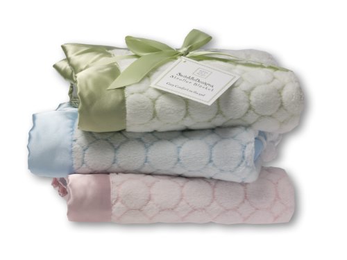 Image of SwaddleDesigns Stroller Blanket, Cozy Plush Baby /Toddler Blanket, 30x40 inches, Pastel Blue Puff Circles with Satin Trim