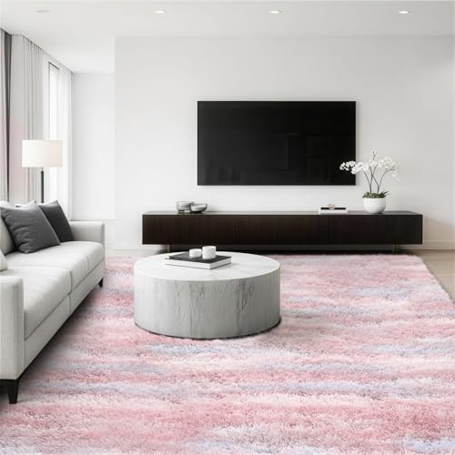 Jungsang Rugs Living Room 80x150cm Large Rug for Living Room Machine Washable Non-Slip Carpet Soft Fluffy Pile Area Rug for Bedroom Kids Room Nursery Home Tie-Dyed Pink