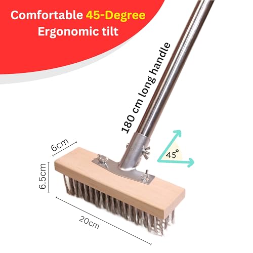 Image of Stainless Steel Wire Heavy Duty Hard Floor Brush 20cm Durable Metal Wooden Brush with 70 inch Long Stainless Steel Pole for Bathroom,Swimming Pool,Terrace,Garden,Block,Moss,Stains Cleaning