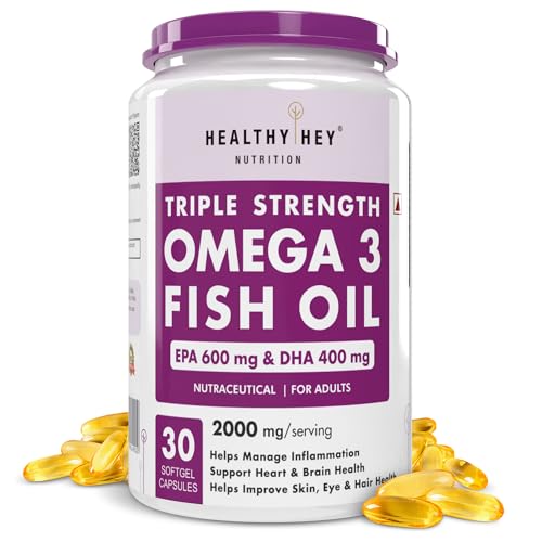 Image of HealthyHey Nutrition Triple Strength Fish Oil - Omega 3 (2000 Mg) Burpless - 30 Softgels (600 EPA & 400 DHA)