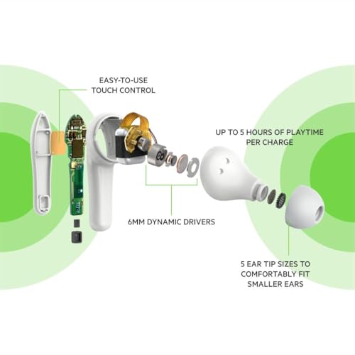 Image of Belkin SOUNDFORM Nano True Wireless Earbuds for Children, Max. 85 dB, Hearing Protection, for Remote Education, IPX5, 24 Hours Playback, for iPhone, Galaxy, Pixel, White, 40 - 65 inches, 120,