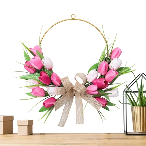 Corona para puerta de estilo bohemio con flores artificiales decorativas de interior 7