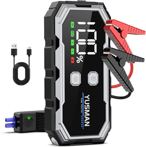 YUSMAN 5000A Starthilfe Powerbank für PKW (7L Benzin & 5L Diesel) mit LED-Taschenlampe, Display und...