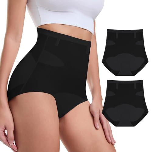 WANAFREE Culotte Gainante Taille Haute sans Coutures Lot de 2 sous-vêtements Gainants Shapewear pour Femme(2Black,L)