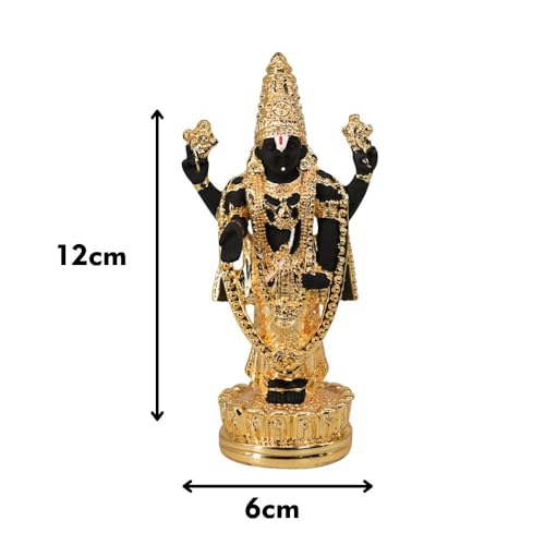 Image of Gold Plated Standing Balaji | Lord Venkateshwara Idol for Car Dashboard,Travel, Office Desk & Home Temple | Prosperity & Protection |Height 4.7 Inch