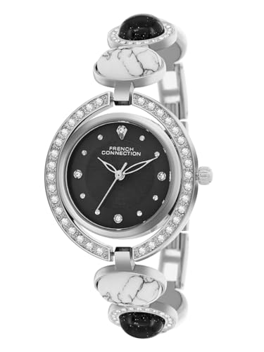 Image of French Connection Sunray Black Round Dial with Steel with Black and White Stone Alloy Strap Watch - for Womens FCD1BSM