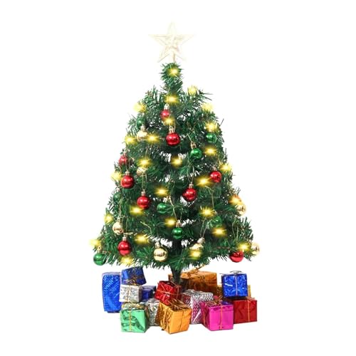 Árbol de Navidad de Mesa de 18/24 Pulgadas, Mini árbol Artificial con Luces de Cadena for Bricolaje navideño y decoración de Oficina. plantes artificielles(24 Inch)