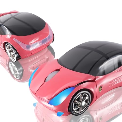 elec Space Wireless Mouse, 2.4GHz Car Wireless Mouse Cool 3D Sport Ergonomic Optical Cordless Mice with USB Receiver for PC Laptop Computer Women Small Hands (pink1)