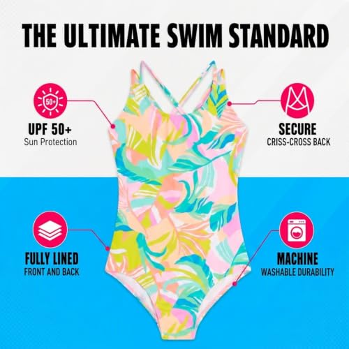 Image of Kanu Surf Girls' Reese UPF 50 Beach Sport Criss-Cross One Piece Swimsuit