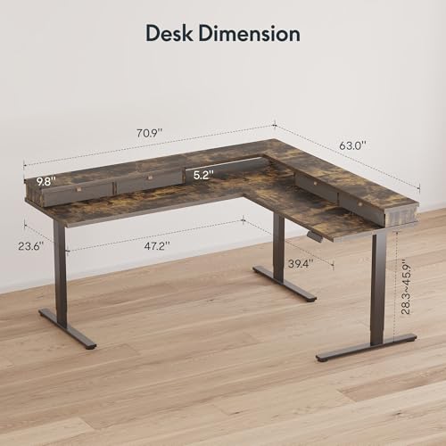 Image of SANODESK 71x63 Electric L-Shaped Corner Standing Desk with 4 Drawers